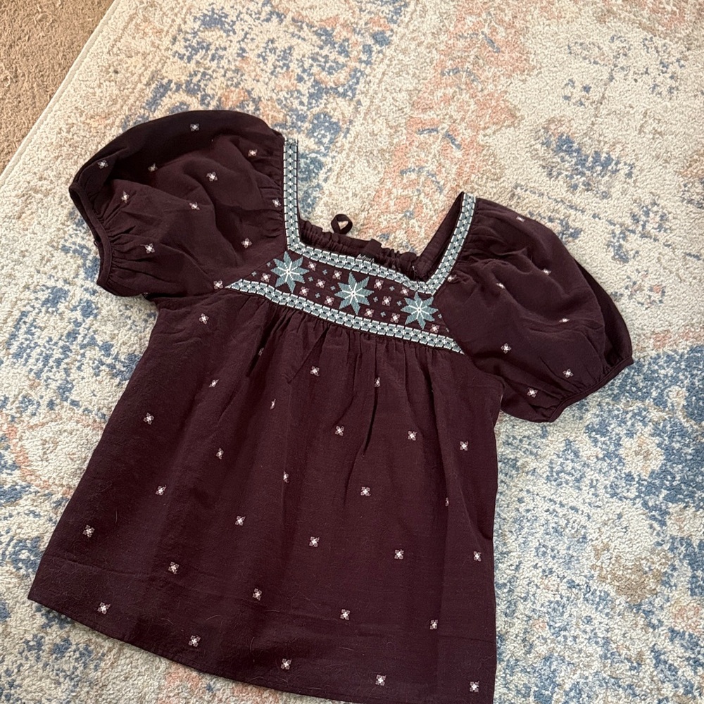 Madewell Burgundy Embroidered Blouse